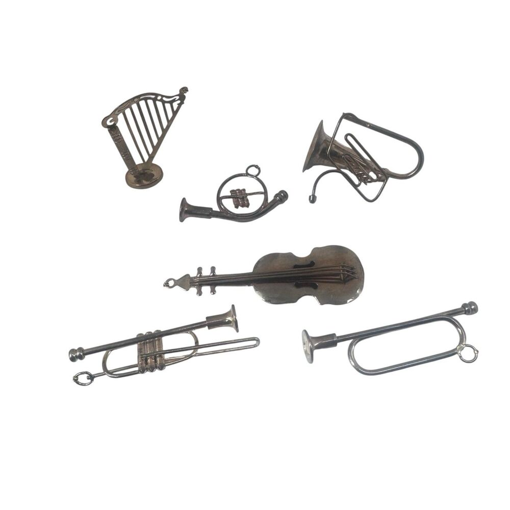 Vintage Set of (6) Metal Musical Instruments Ornaments Fast Shipping